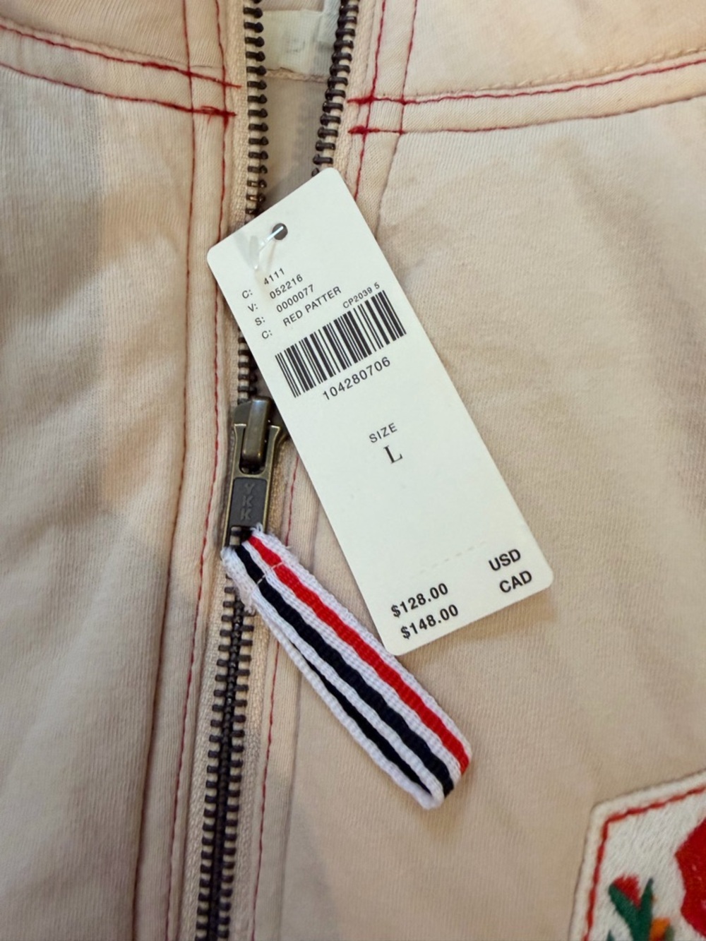 Pilcro Two-Tone Red and Cream Half-Zip Pullover with Floral Patch - Picture 2 of 4